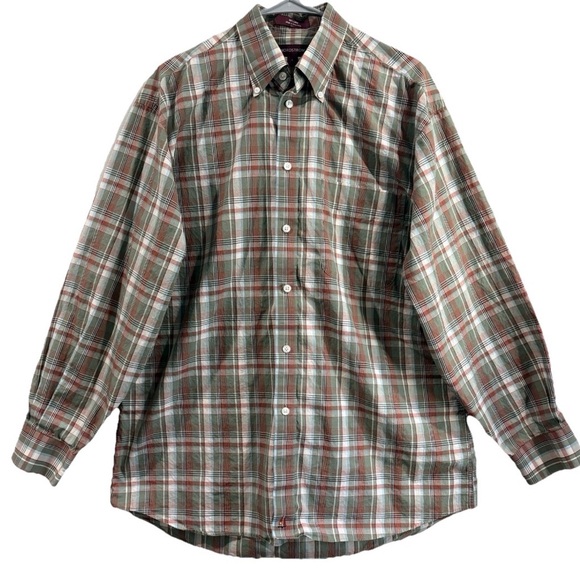 Nordstrom Other - Nordstrom Plaid Button Down Shirt Mens L Green Cotton Casual Preppy